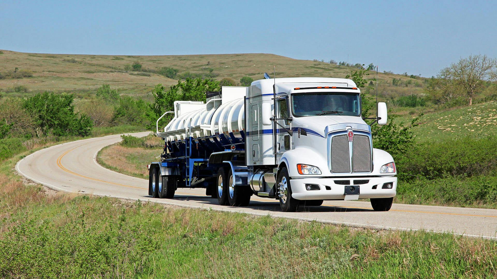 18 wheeler truck driving on road in Wichita